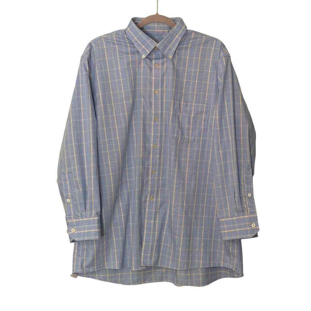Joseph Abboud Men's 18 32/33 Blue Yellow White Plaid Dress Shirt | SKU 1054